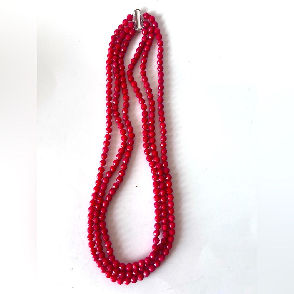 3-Strand Dyed Sea Bamboo Bead Necklace Red Coral